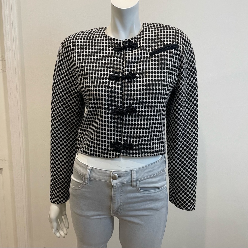 VINTAGE Samanta Black & White 80s 90s Cropped Blazer Jacket